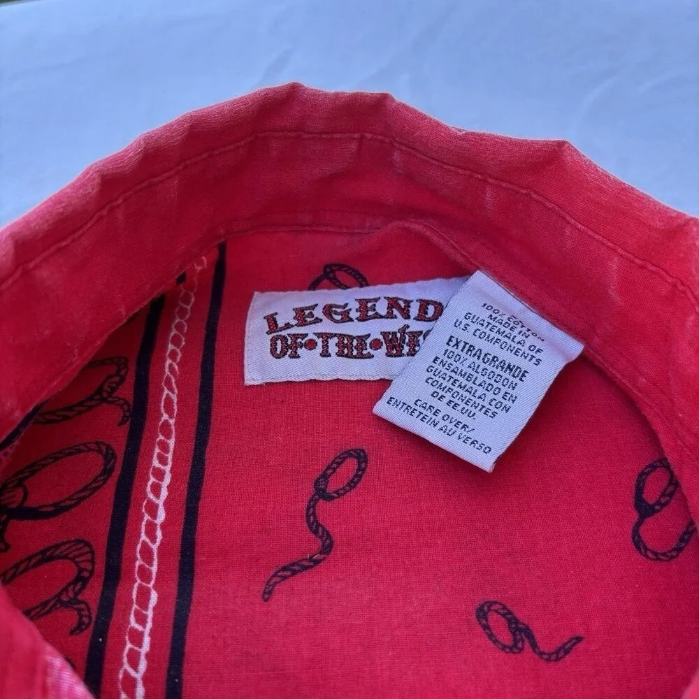 VTG Legends Of The West Men's Western Cowboy Button Up Shirt Top Red Size XL